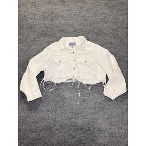 Signature 8 Cropped Denim Jacket Women's Size  M Raw Edge White Y2K